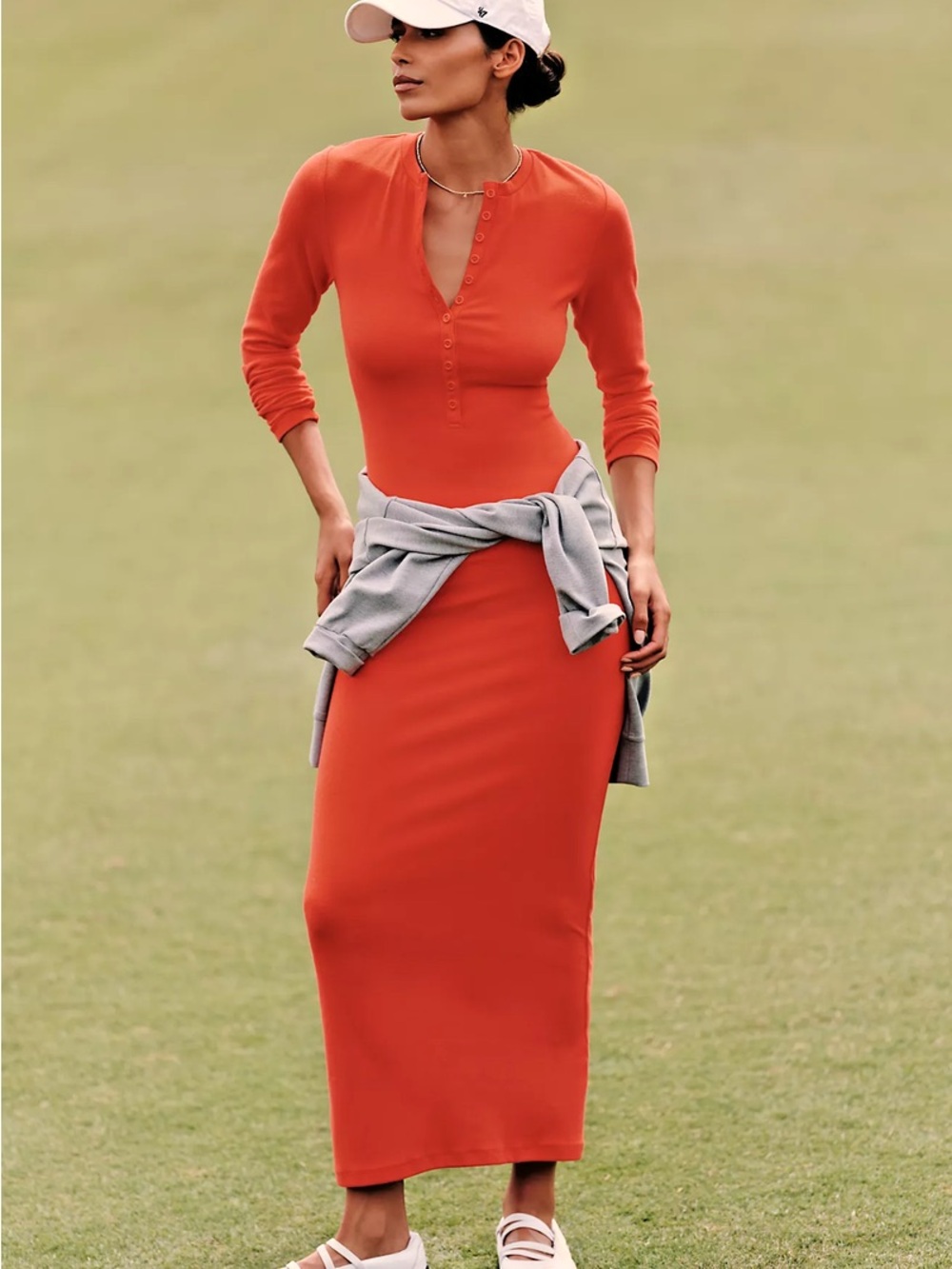 NWT Anthropologie Daily Practice Long-Sleeve Ribbed Maxi Dress high risk red